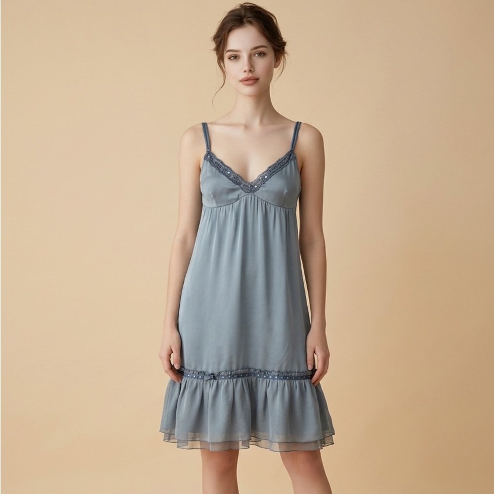 Free People Grey Beaded Silk Dress
